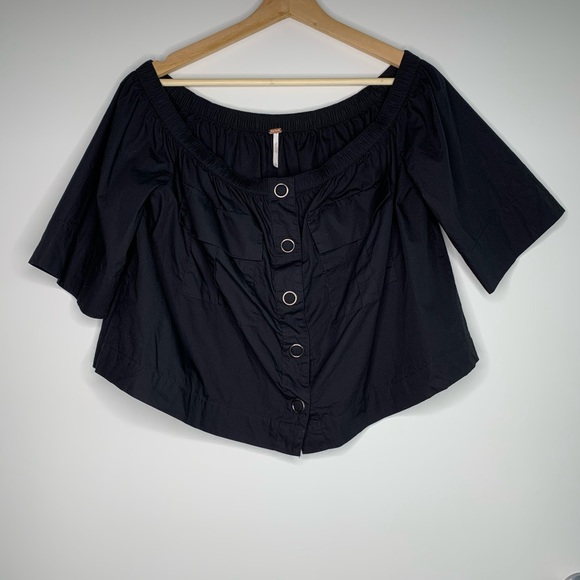 Free People Head Over Heels Off Shoulder Black Top - Picture 4 of 8